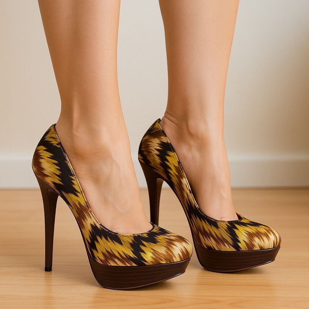 Aldo Ikat Print Platform Heels – Size 38 US 7.5–8 Stiletto 5” with 1.5” Platform